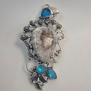Necklace Pendants White Buffalo Turquoise & Blue Topaz Handmade Jewelry Silver